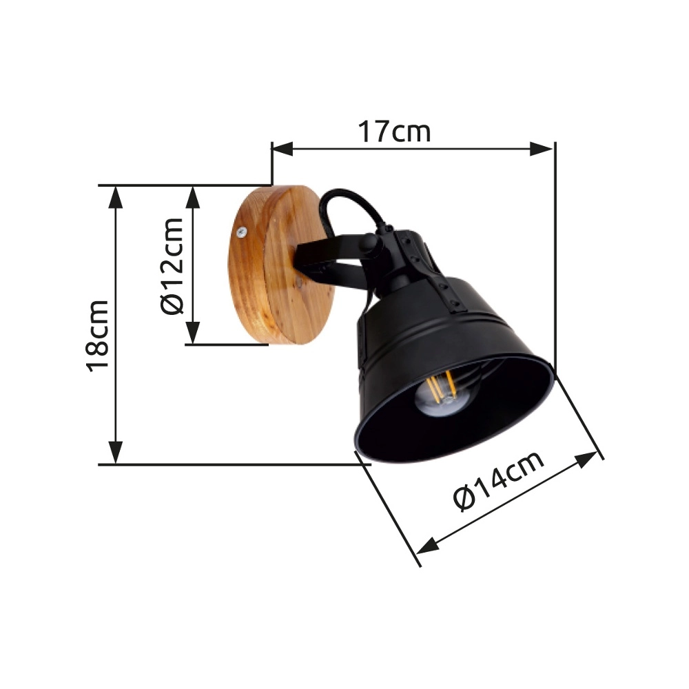 Landelijke wandlamp Günther zwart met hout Globo 9007371413720