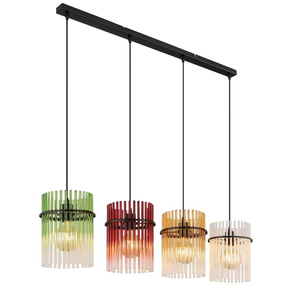 Zwarte hanglamp Gorley gekleurd glas 4-lichts