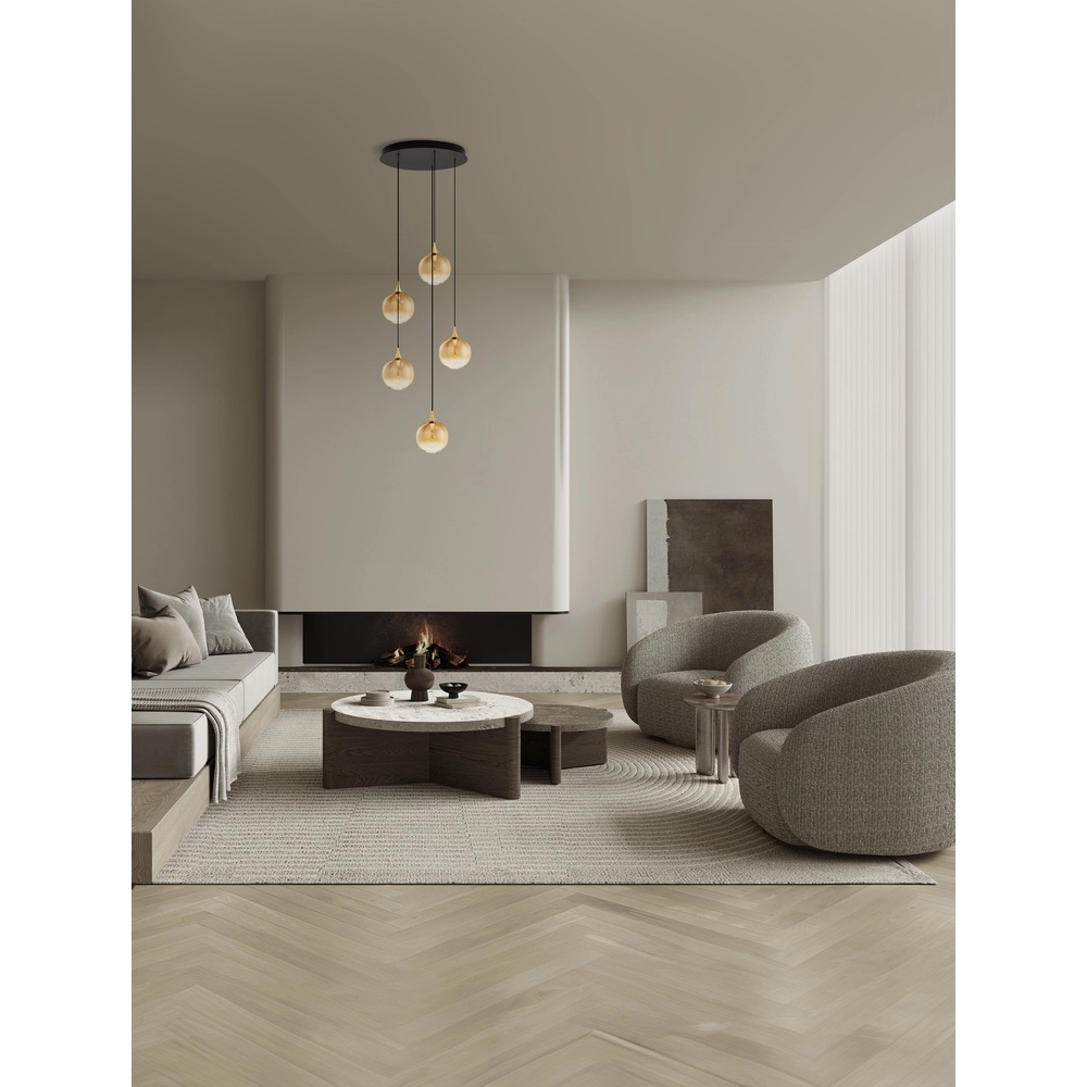 Pendant lamp Orenda round 5-light amber glass Lyora 5212017477651