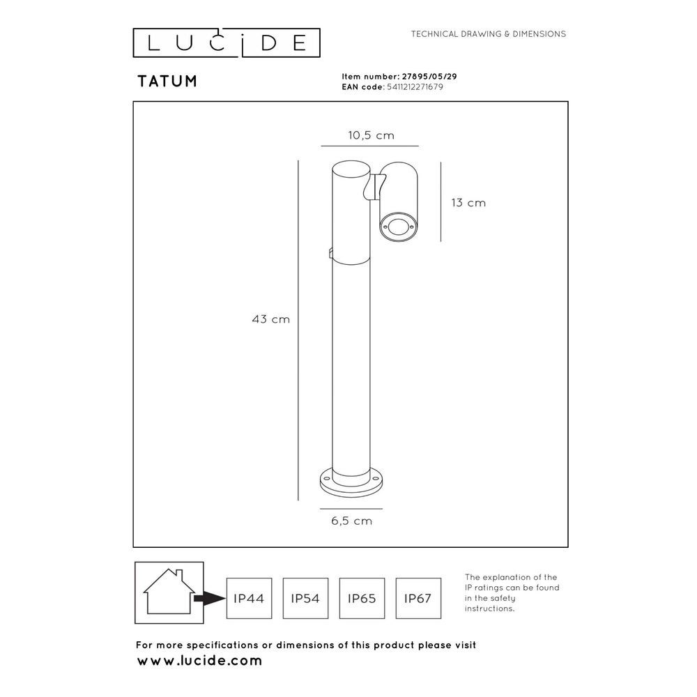 Tuinlamp Tatum antraciet Lucide 5411212271679