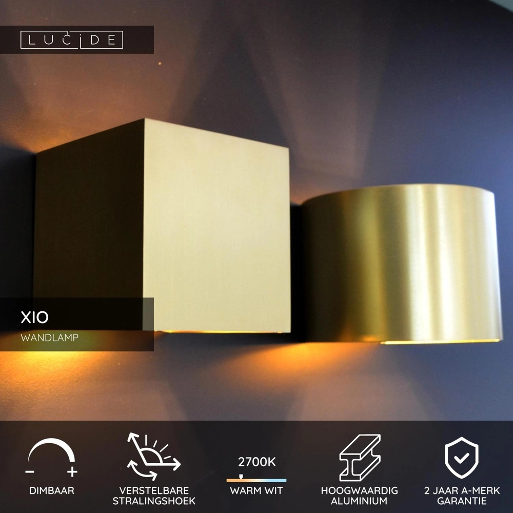 Vierkante wandspot Xio 2700K goud Lucide 5411212092441