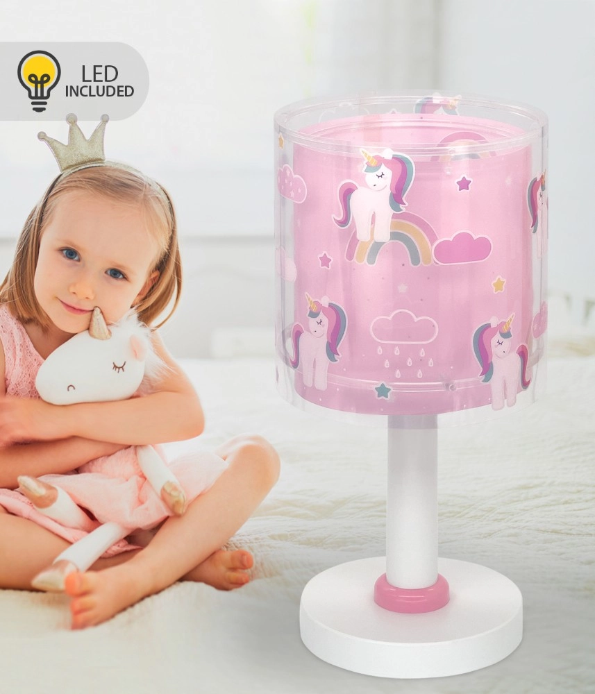 Tafellamp Unicorns roze voor kinderkamer Dalber 8420406002248