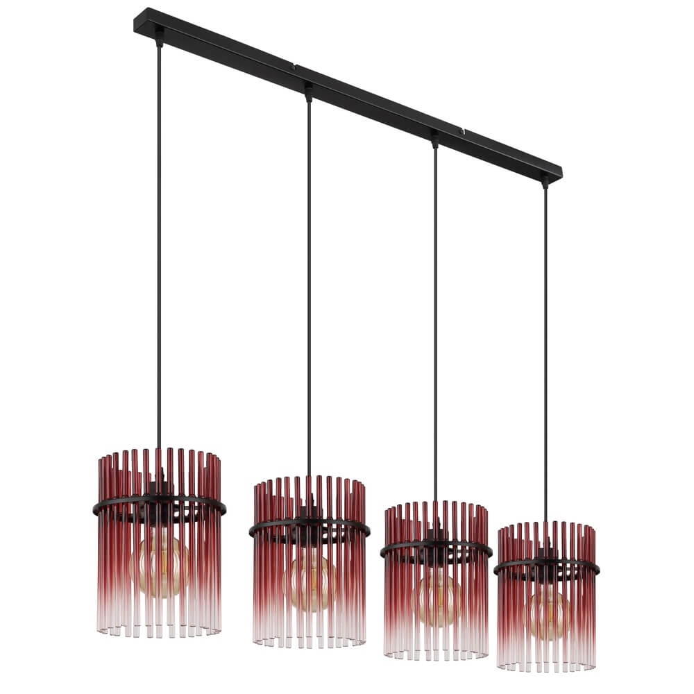 Zwarte hanglamp Gorley met rood glas 4-lichts Globo 9007371471966