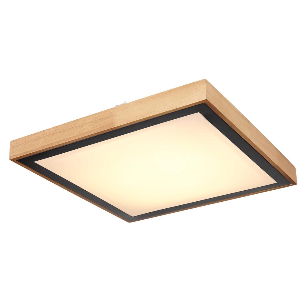 Plafondlamp Bruno 39cm vierkant zwart met hout Globo 9007371433469