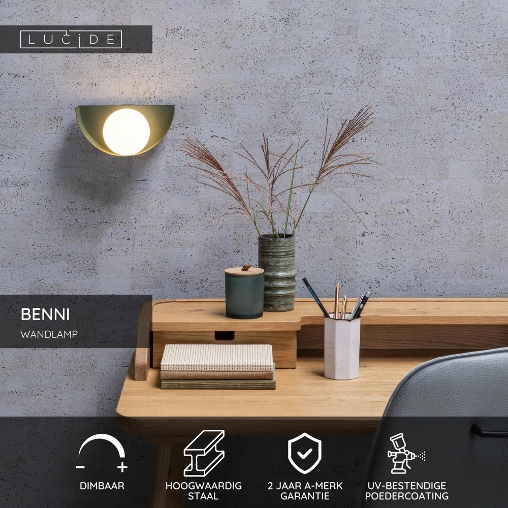 Design wandlamp Benni groen Lucide 5411212451842
