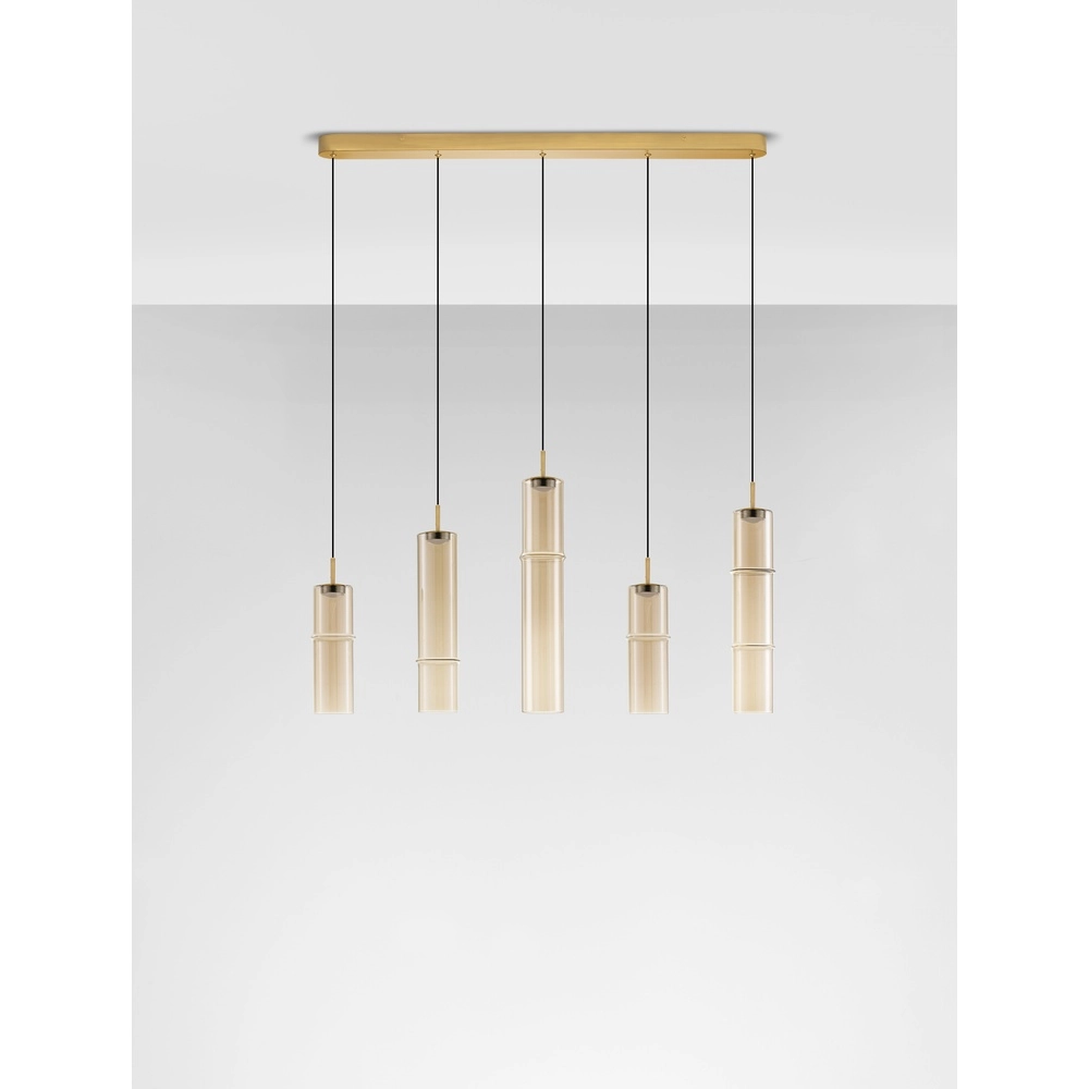 Unieke hanglamp Sano recht 5-lichts goud