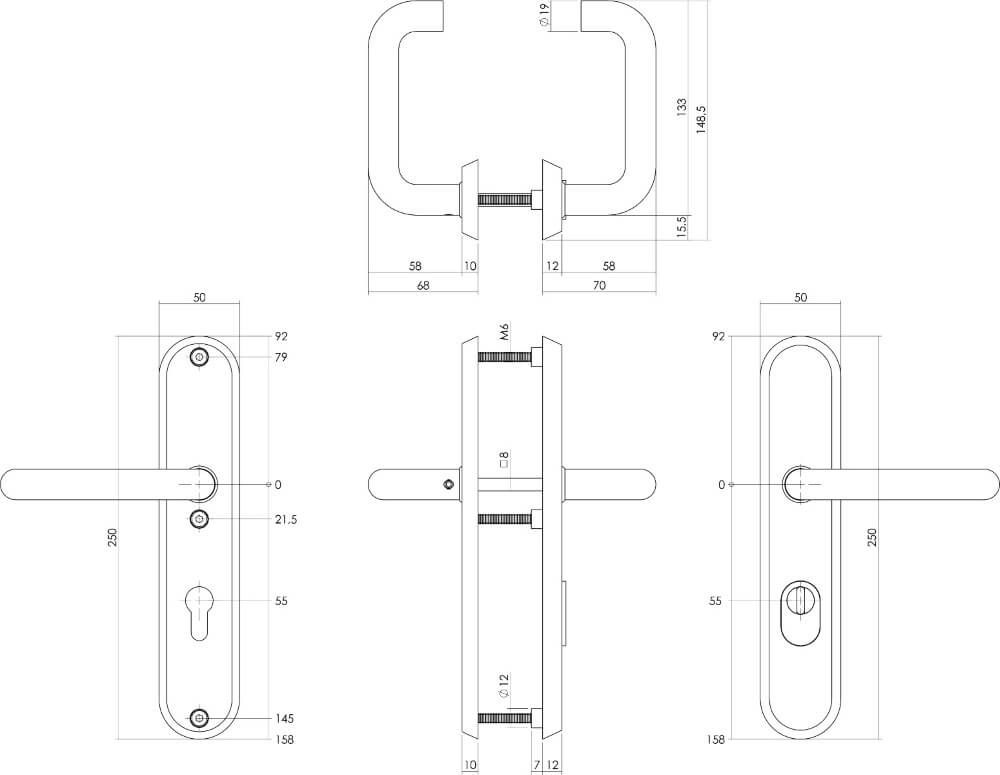 Achterdeurbeslag Aurano PC 55mm kerntrekbeveiliging ovaal zwart Intersteel 8,71419E+12