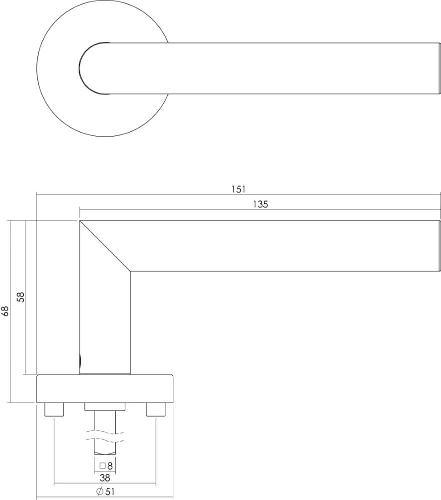Strakke deurklink Hoek 90 rozet RVS Intersteel 8714186282939