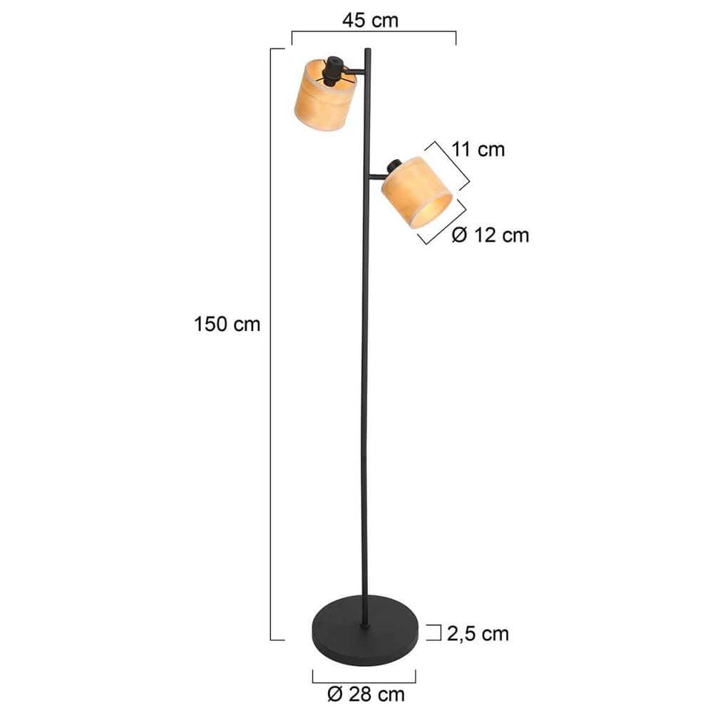 Vloerlamp Bambus zwart met bamboe 2-lichts Steinhauer 8712746171457