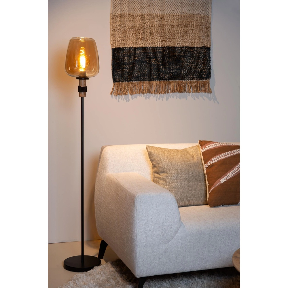 Vloerlamp Ilona zwart met amber glas Lucide 5411212452702