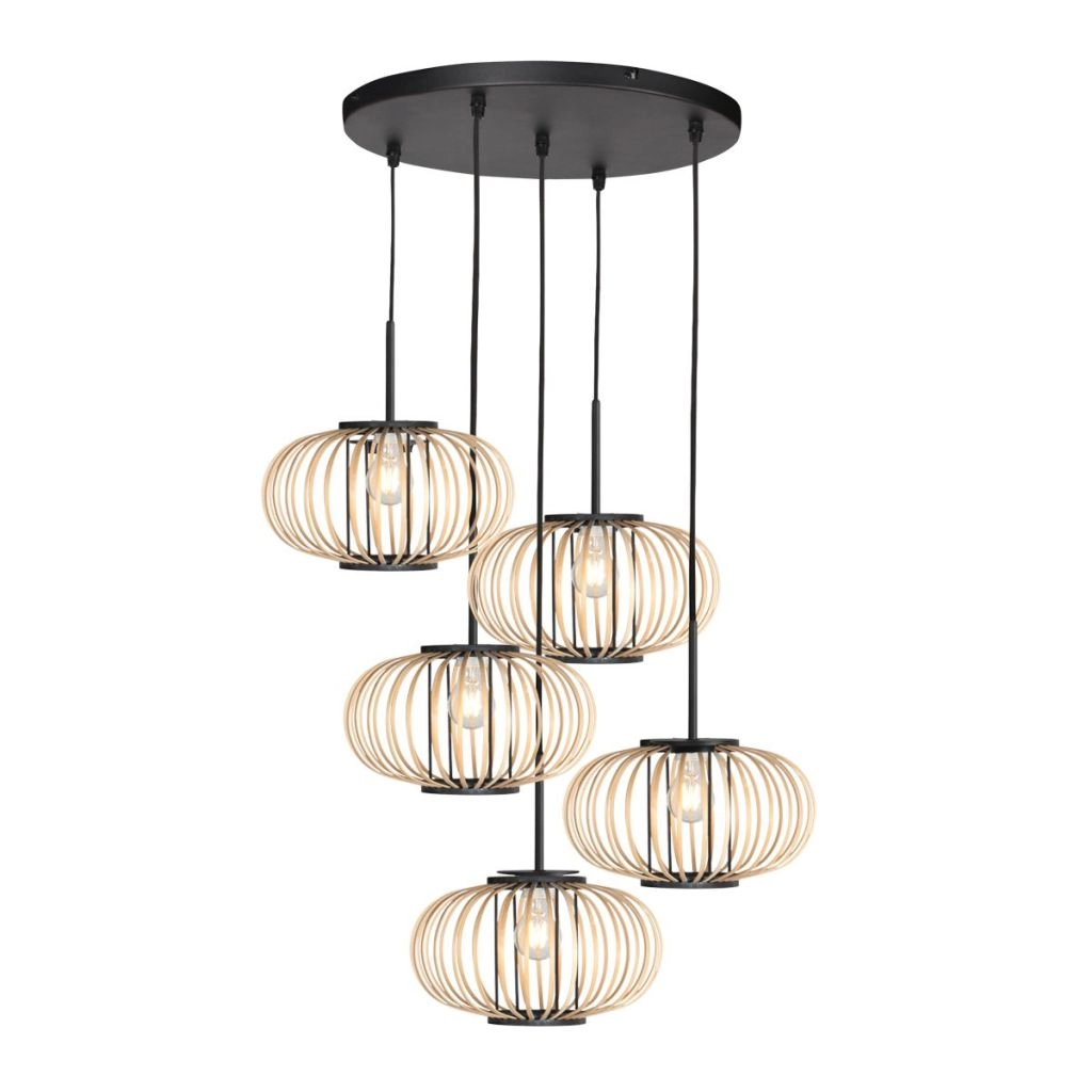 Hanglamp 5-lichts Silva met bamboe kappen Steinhauer 8712746183184