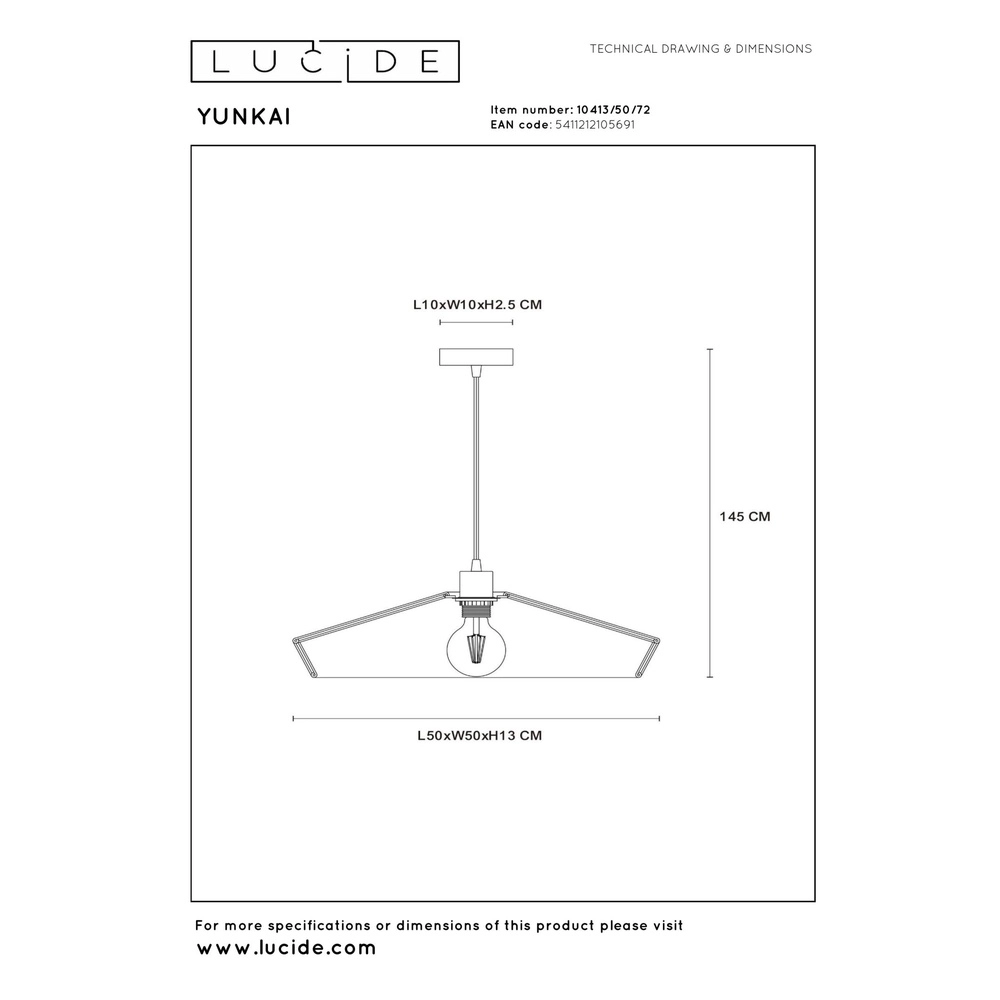 Hanglamp Yunkai Ø 50cm zwart met rotan Lucide 5411212105691