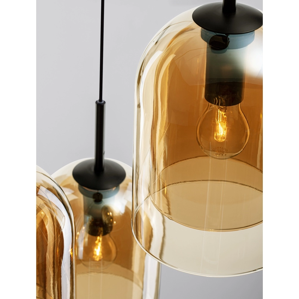 Hanglamp Velor 3-lichts zwart met amber glas rond Lyora 5212017431219