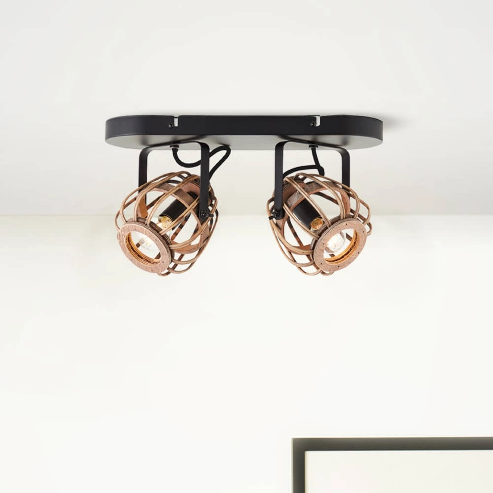 Rotan plafondlamp Nikka 2-lichts zwart Brilliant 4004353402203