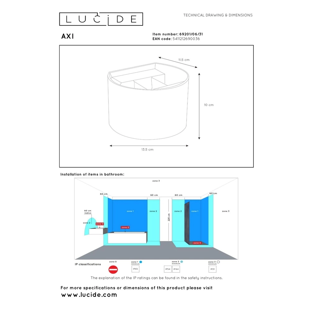 Vierkante wandspot Axi 2 x 3,5W IP54 wit Lucide 5411212690036