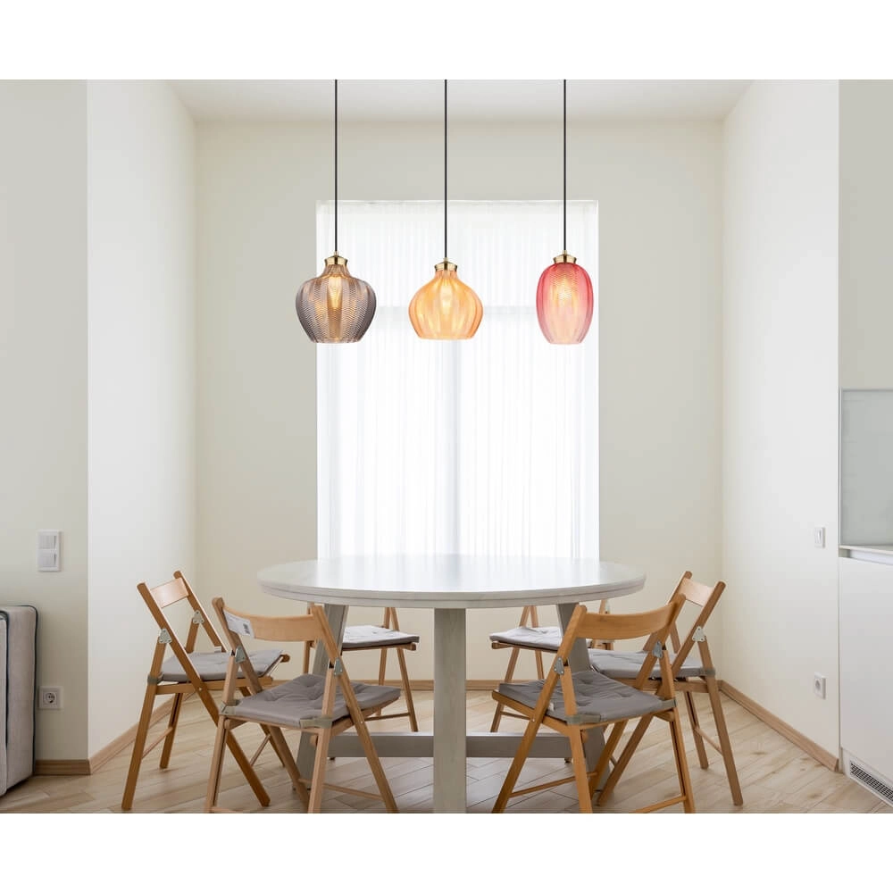 Gouden hanglamp Jessica met gekleurd glas  3-lichts Globo 9007371475124