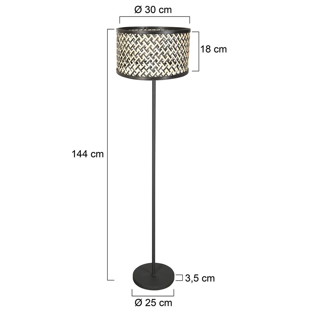 Zwarte vloerlamp Noor met rotan en zwarte kap Steinhauer 8712746182323