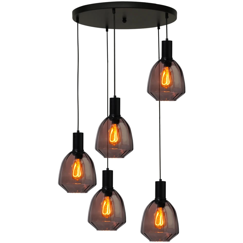 5-lichts vide hanglamp - zwart - Porto met Nicolette red glazen 5-lichts vide hanglamp - zwart - Porto met Nicolette red glazen
