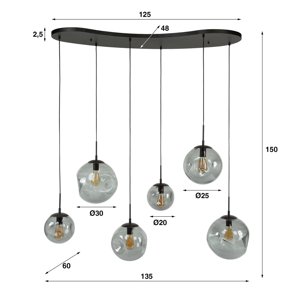 6-lichts hanglamp Stellar met organische plafondplaat Lyora 8716803511729