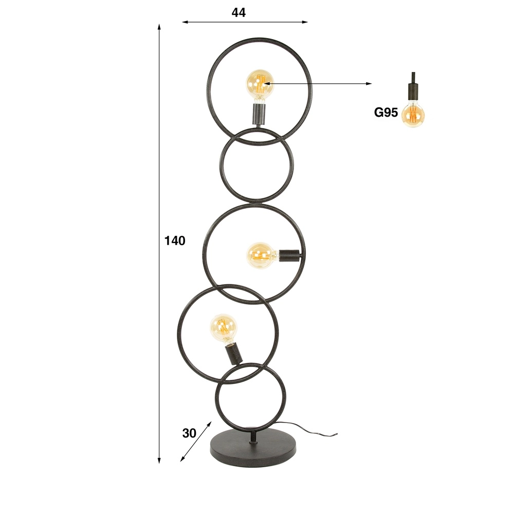 Design vloerlamp Loop zwart - 3x E27 Lyora 8716803511040