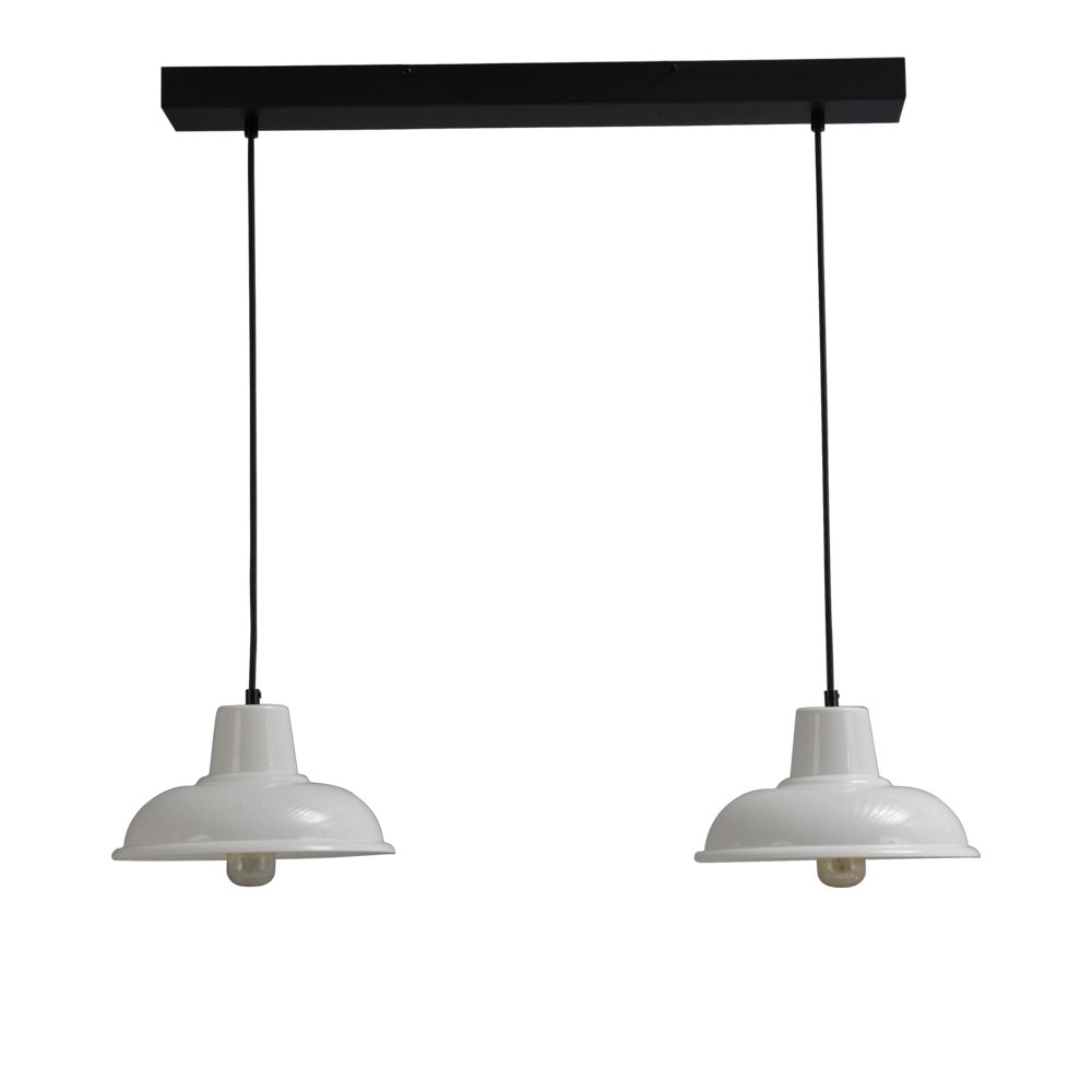 Retro eettafellamp Di panna Industria 2x26 2-lichts wit met zwart Retro eettafellamp Di panna Industria 2x26 2-lichts wit met zwart