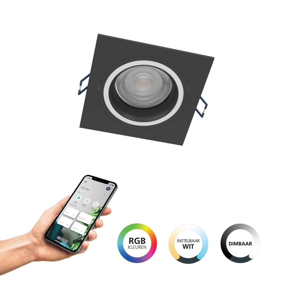 Zigbee inbouwspot Carosso-Z zwart - vierkant Eglo 9008606259793