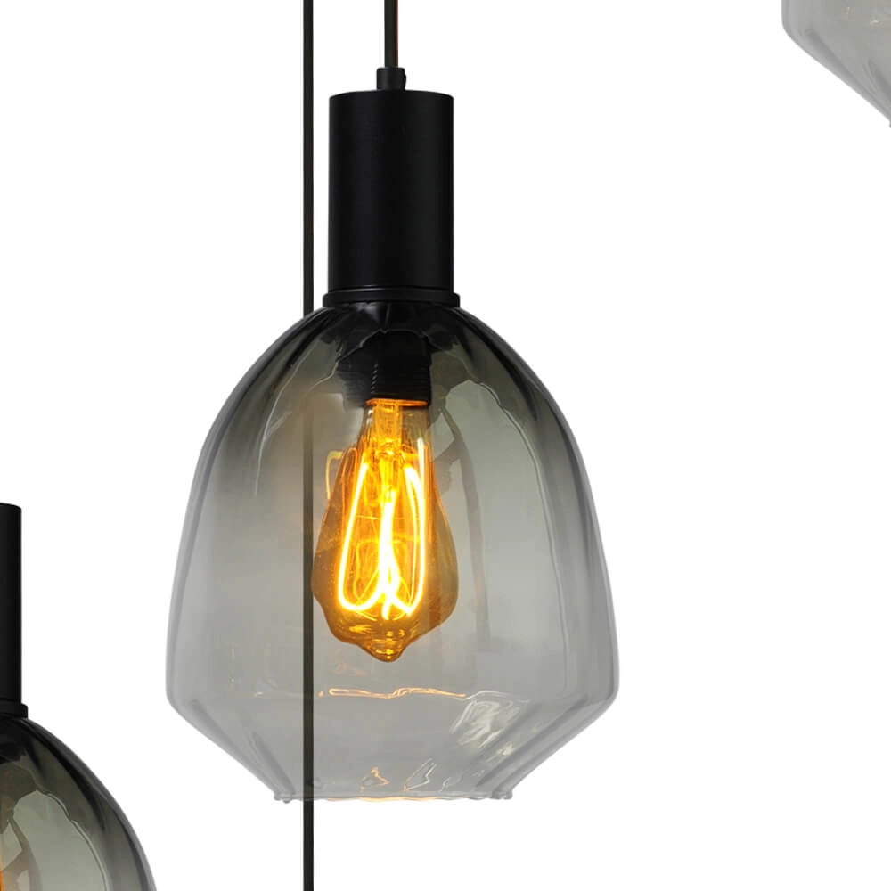 5-lichts vide hanglamp - zwart - Porto met Nicolette green glazen Masterlight 8718121271217