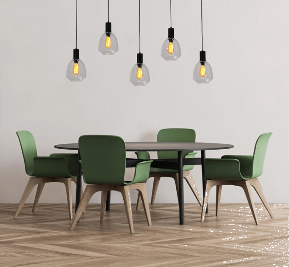 5-lichts hanglamp - zwart - Porto met Nicolette clear glazen Masterlight 8718121270326