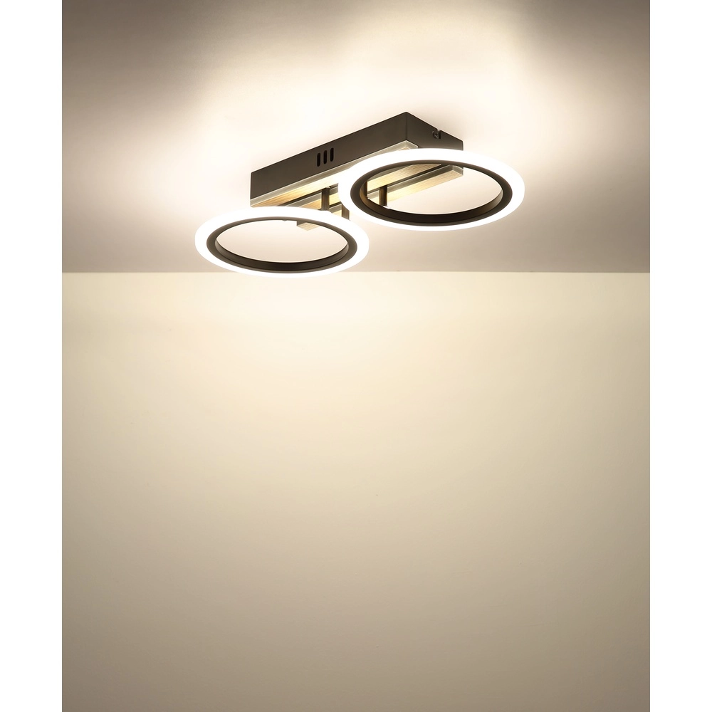 Plafondlamp Blevins zwart met hout 2 ringen Globo 9007371572168