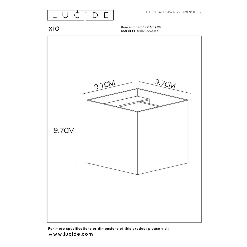 Vierkante wandspot Xio 2700K roestbruin Lucide 5411212092458