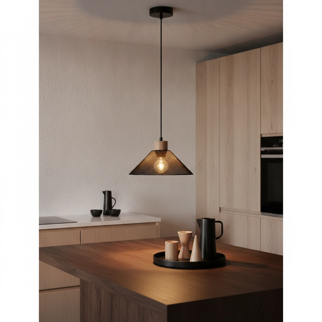 Design hanglamp Ian zwart met hout Lyora 5212017436245