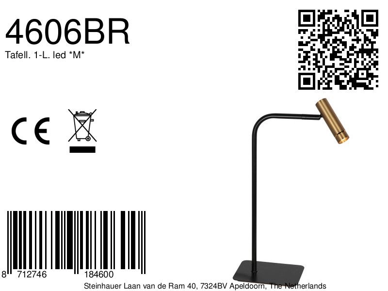 Tafellamp Lumo zwart met goud Steinhauer 8712746184600