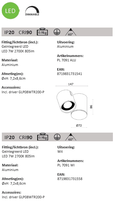 Led wandspotje Mayen metaalgrijs Artdelight 8719831731541