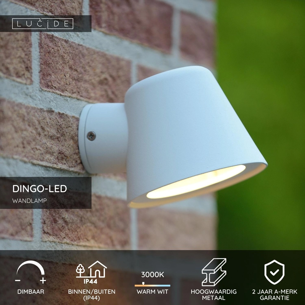 Wandspot Dingo-Led IP44 wit Lucide 5411212143822