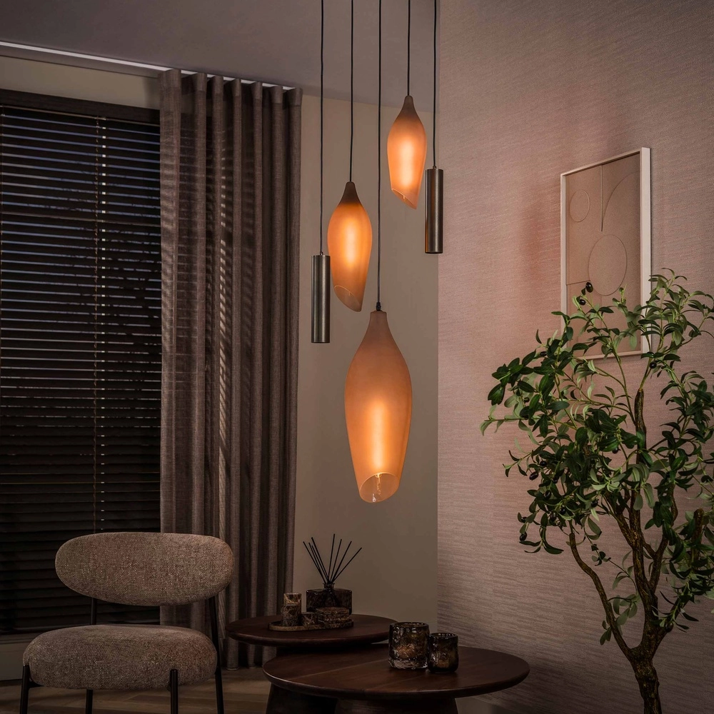 Moderne hanglamp Cocoon sienna bruin met frosted glas Lyora 8716803515109