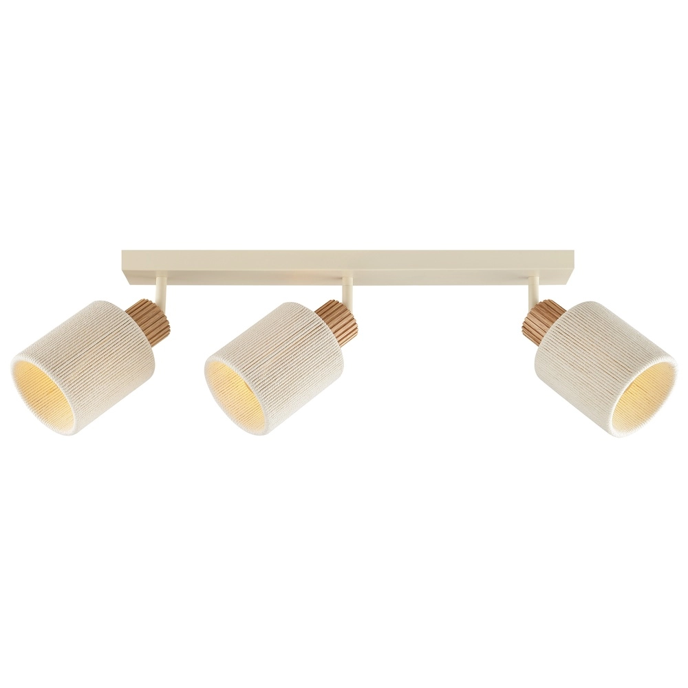 Plafondlamp Arlo zand bruin met hout 3-lichts