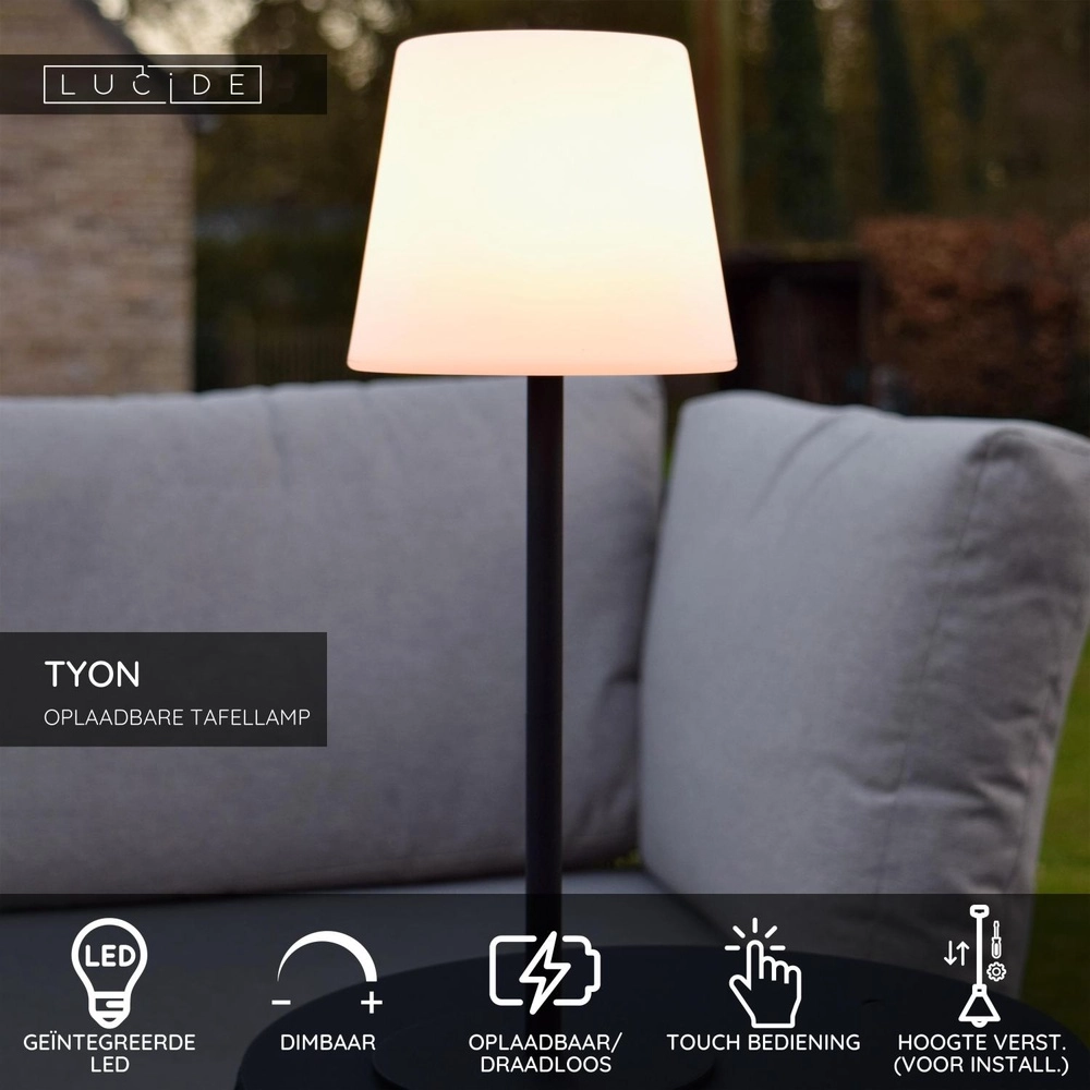 Oplaadbare tafellamp Tyon zwart Lucide 5411212134745
