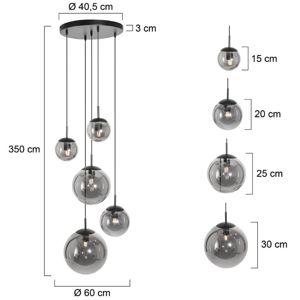 5-lichts vide hanglamp Bolique zwart met smoke glas Steinhauer 8712746133363