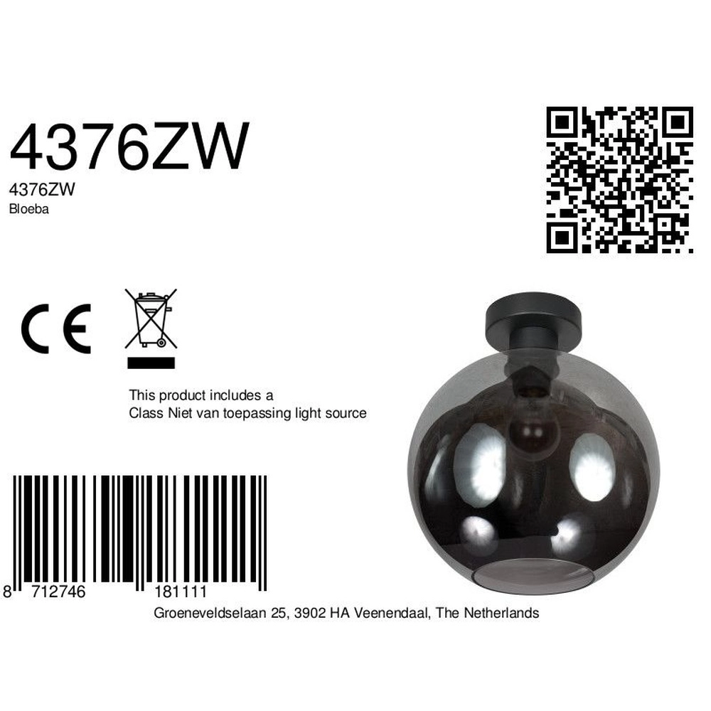 Plafondlamp Bloeba bol smoke glas Ø 30cm Steinhauer 8712746181111