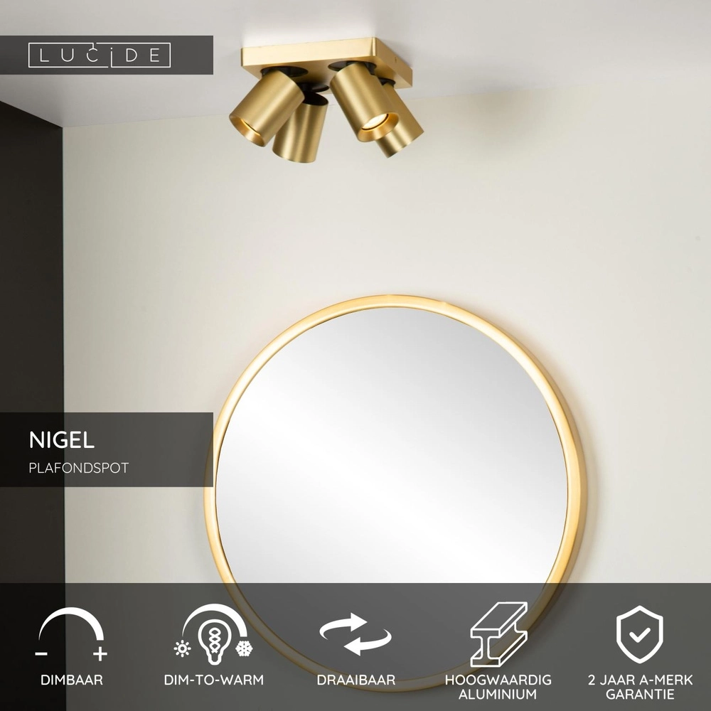 Plafondspot Nigel 4-lichts goud Lucide 5411212093011