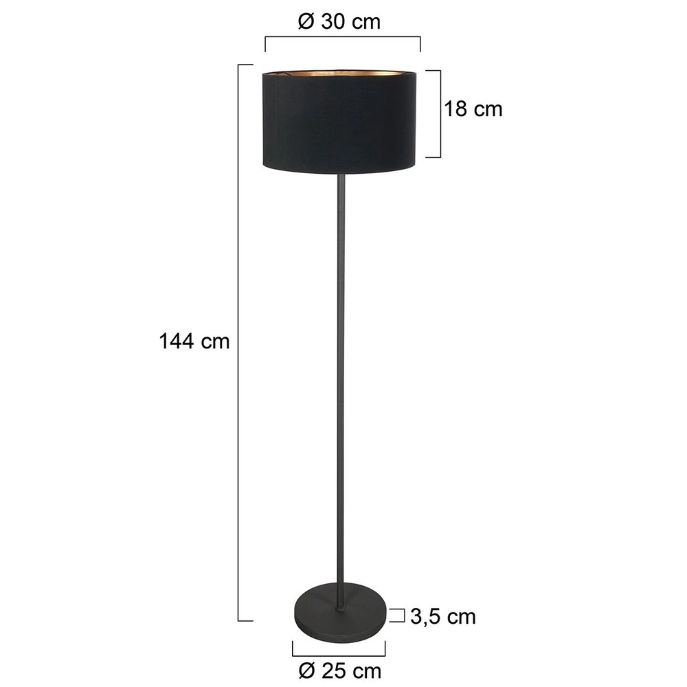 Zwarte vloerlamp Noor met zwarte kap Steinhauer 8712746182309