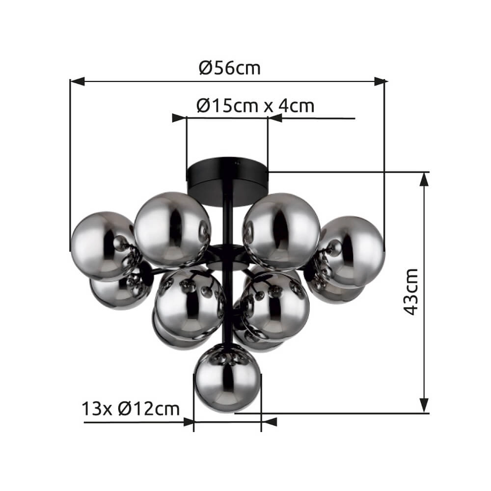 Zwarte plafondlamp Grappy 13-lichts Globo 9007371447121