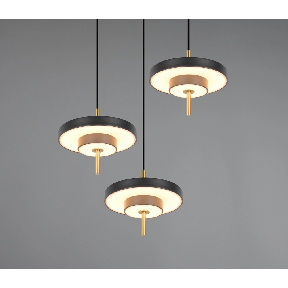 3-lichts hanglamp Keaton rond zwart met goud Trio 4017807655247