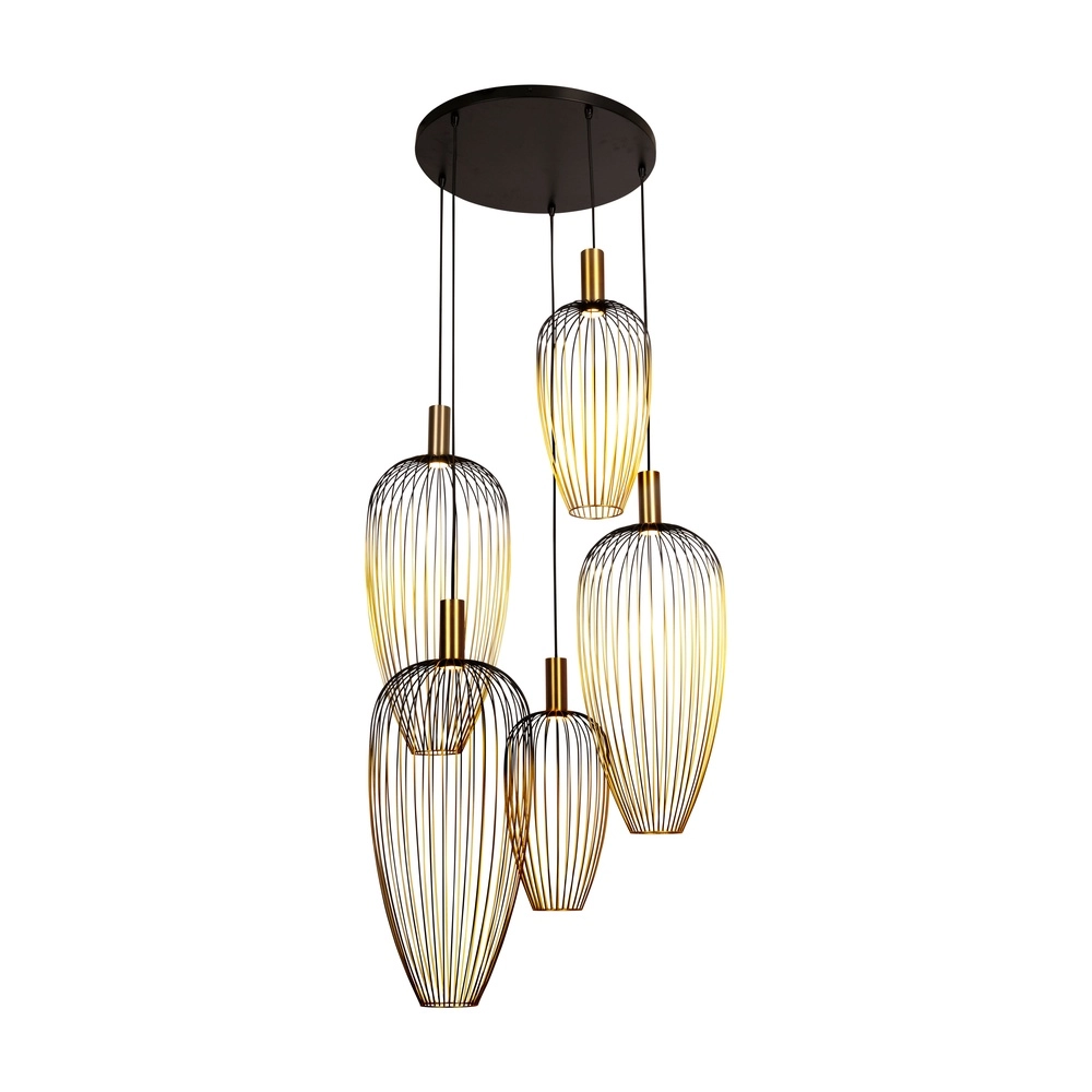 5-lichts draadlamp Aurelie goud