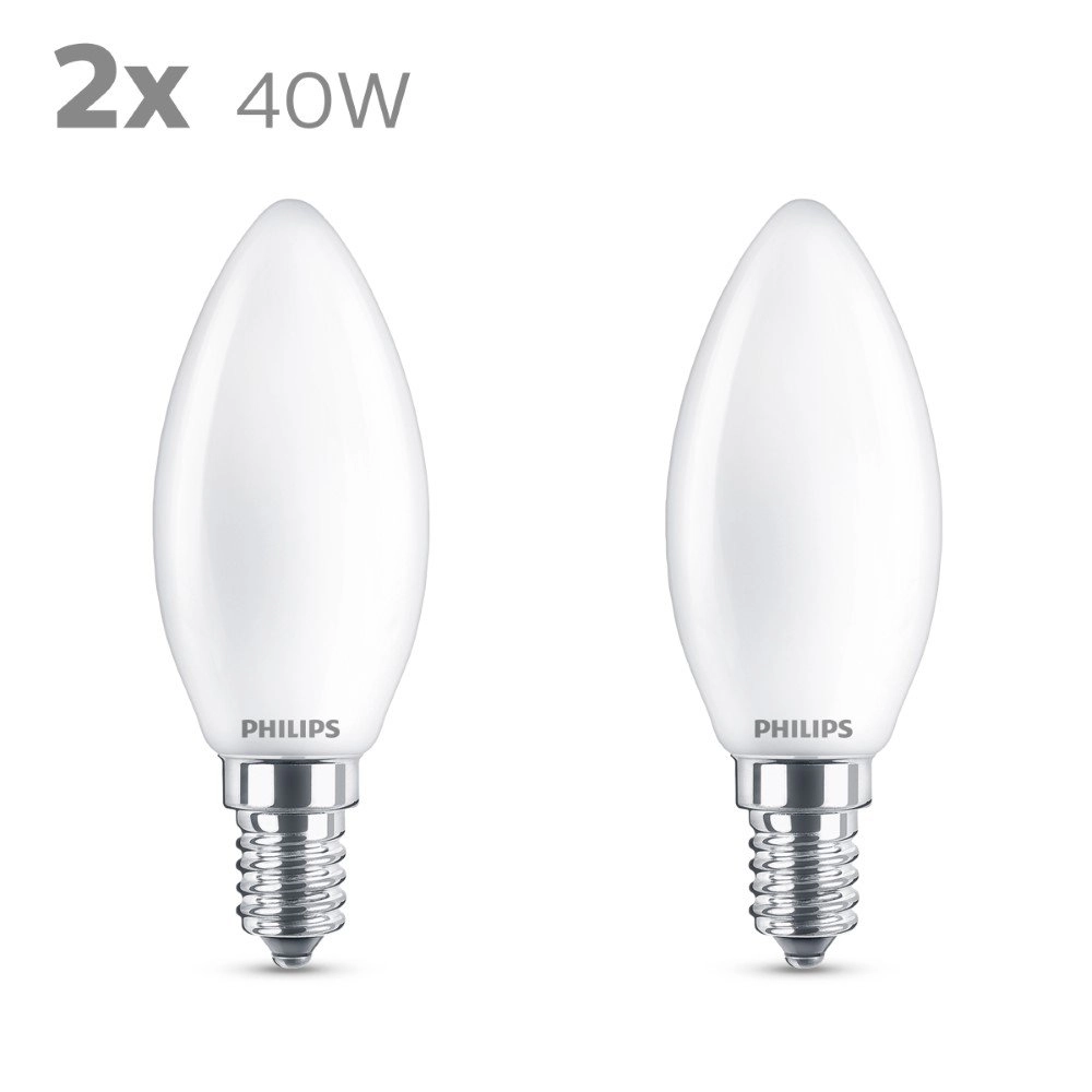 Lichtbron kaars 4,3W - E14 - 2700K - 470 lumen set van 2 wit Philips 8718699777692