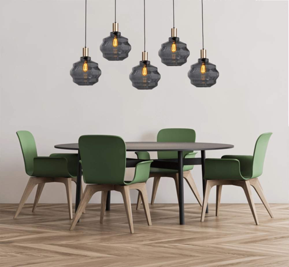 5-lichts hanglamp - goud - Porto met Ball smoke glazen - Ø 30cm Masterlight 8718121270166