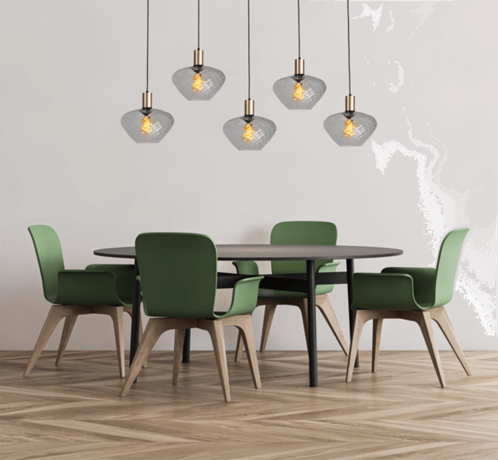 5-lichts hanglamp - goud - Porto met Blossom smoke glazen Masterlight 8718121270210