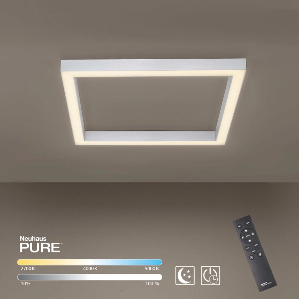 Vierkante plafondlamp Pure Lines Square aluminium Paul Neuhaus 4012248357910