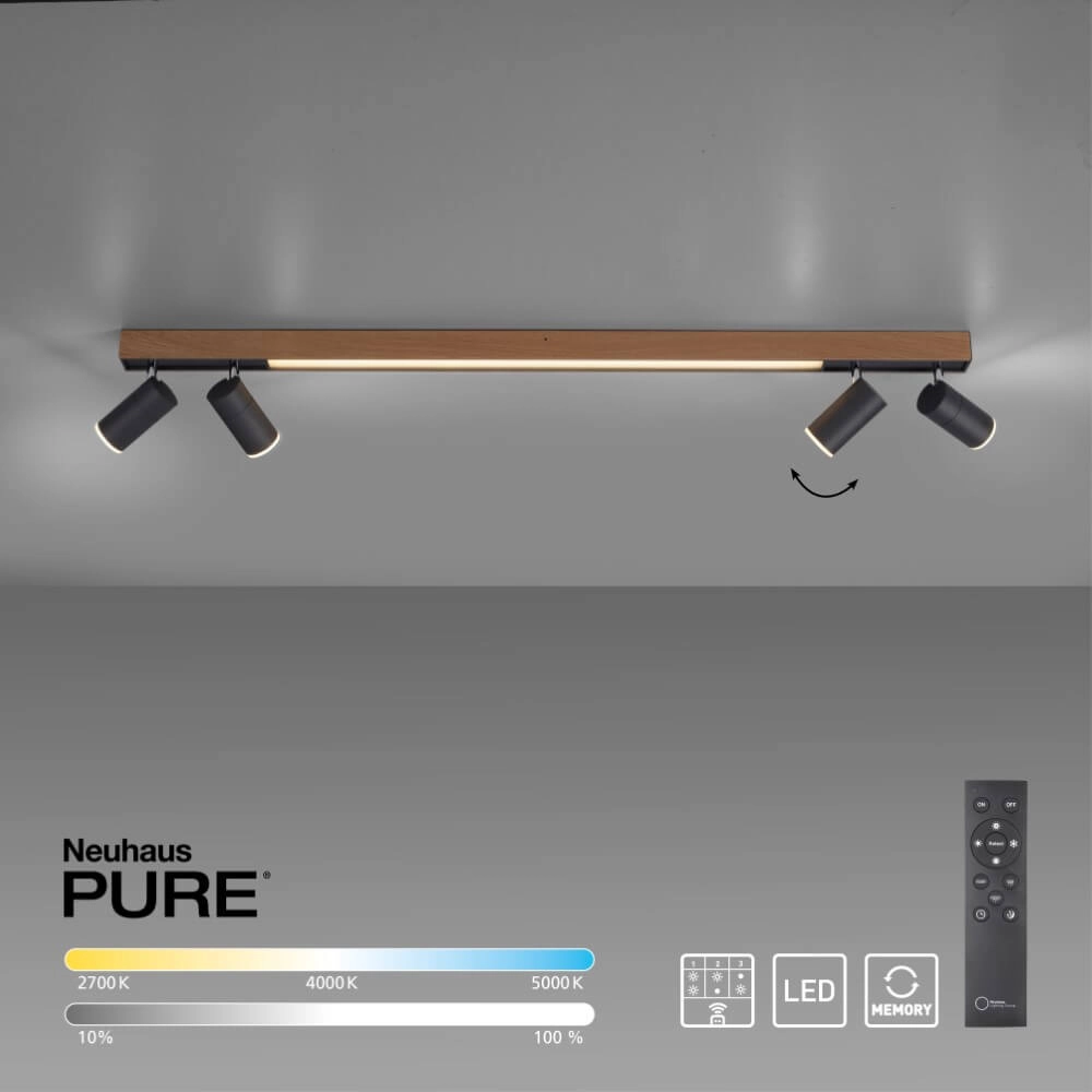 Strakke plafondlamp Pure Lines Spot hout Paul Neuhaus 4012248374566