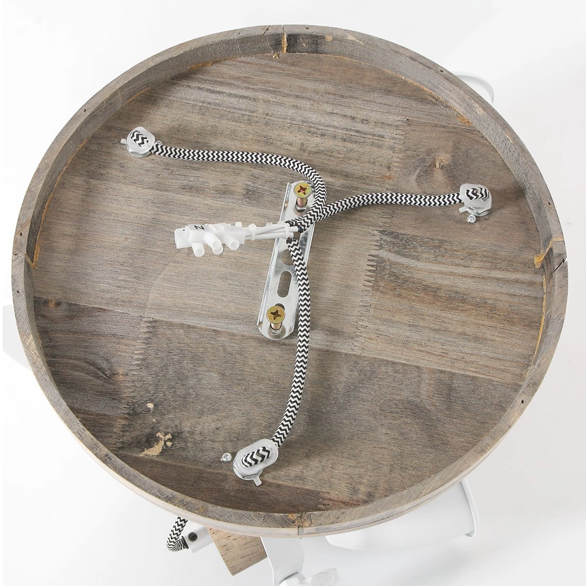 Industriële plafondlamp Gearwood 3-lichts wit met hout Steinhauer 8712746135428